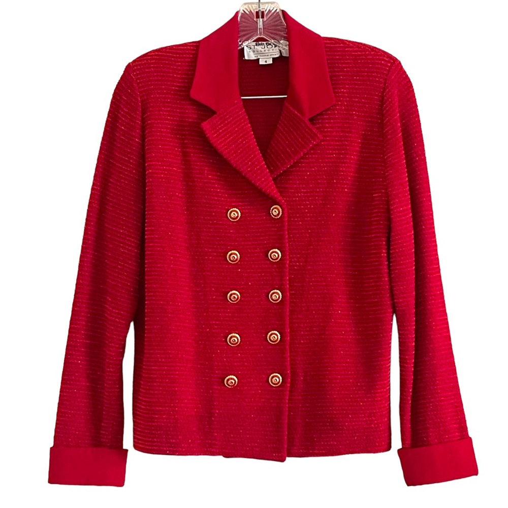 Vintage St. John red & gold button classic knit suit jacket